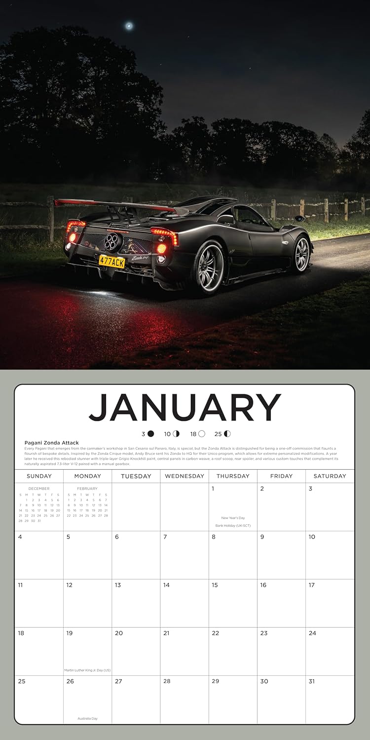 2026 Super Cars Wall Calendar