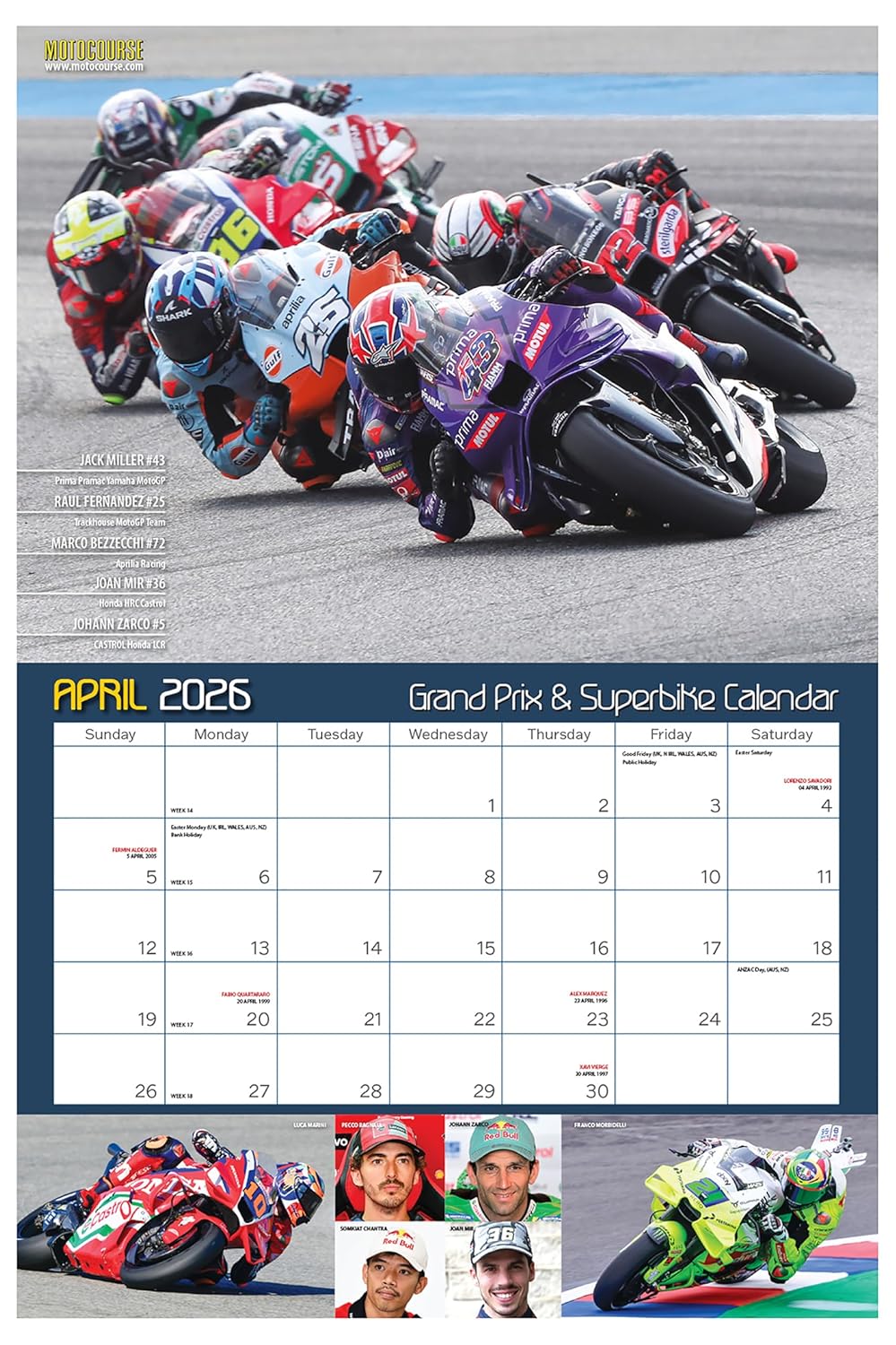 2026 Motorcourse GP & Superbike Wall Calendar
