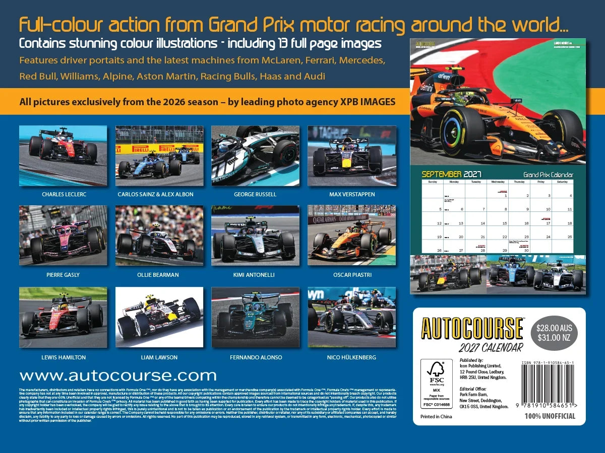 2027 Autocourse Grand Prix Wall Calendar