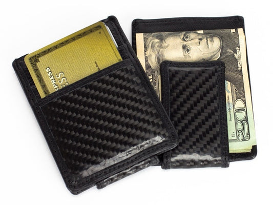 Carbon Fiber Leather Wallet with Money Clip Black