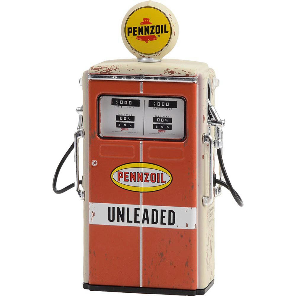 1:18 Vintage Gas Pump 1954 Tokheim 350 Twin Pennzoil Unleaded (Weathered)