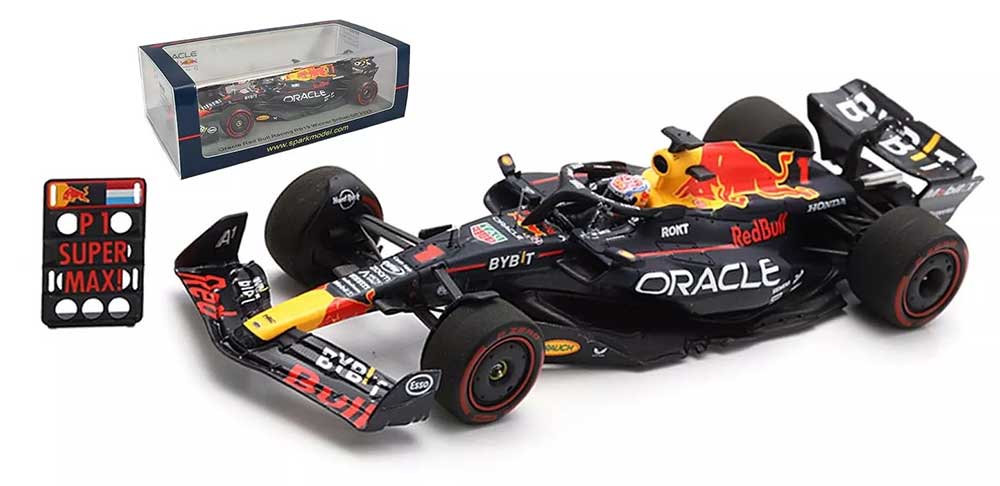 1:43rd Oracle Red Bull Racing RB19 Max Verstappen British GP Win with Pit Board Navy