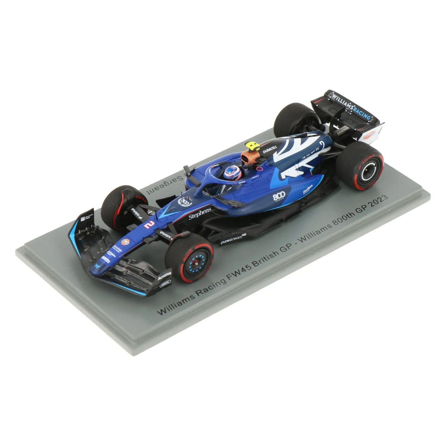 1:18th Williams F1 Logan Sargeant #2 British GP Team 800th GP 2023